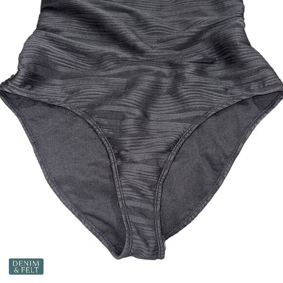 Pink Queen Black One Piece Swimsuit Textured Tummy Control Size L Bathing Suit - Picture 8 of 15